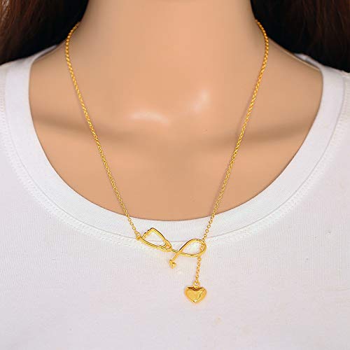 Heart Shaped and Stethoscope Lariat Y Necklace Adjustable Doctor Nurse Pendant Necklace Medical Student Gift3