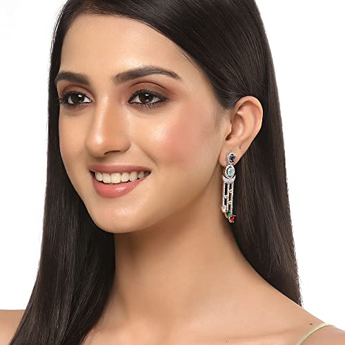 Rhodium-Plated AD Crescent Drop Earrings