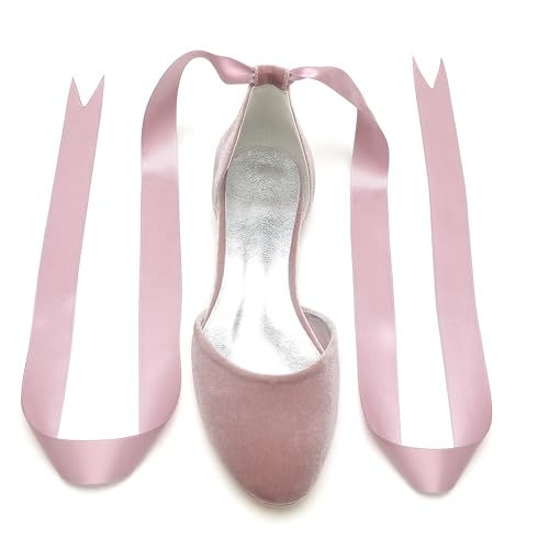 ADMLZQQ Wedding Shoes for Bride Flats Rounded Toe Velvet Formal Dress Shoes Flats Party Ivory Shoes4
