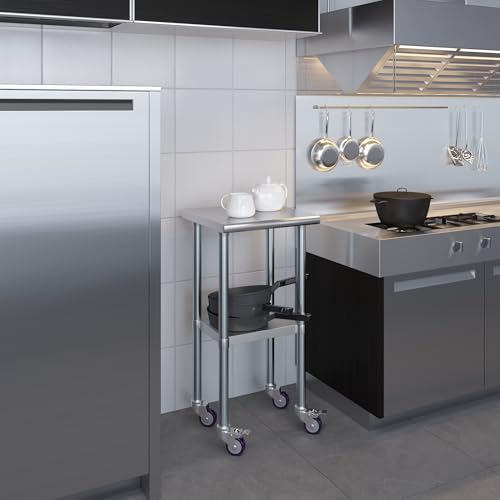 Image of AmGood 18 inch Long x 18 inch Deep Stainless Steel Table with Casters