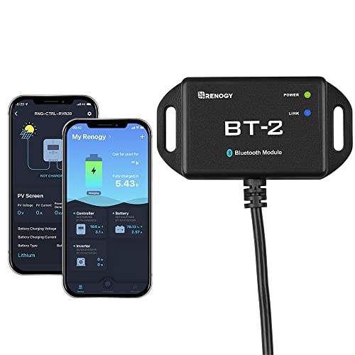 Renogy BT-2 Bluetooth Module for Solar Systems - Wireless Monitor & Control via DC Home App, RS485/RJ45 Port, 82ft Range,IP54 Waterproof,Compatible with MPPT Controllers,Lithium Batteries,In