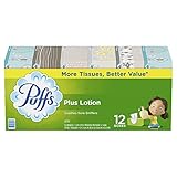 Puffs Plus Lotion Facial Tissues, 12 Family Boxes, 124 tissues per box