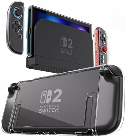 Protective Case for Nintendo Switch 2, Dockable Clear Shell Kit, 7.9inch | Nintendo Switch 2 clear case bundle with dockable shell, tempered glass protector, two grip covers and eight thumbstick cap