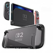 حافظة Switch 2 القابلة للإرساء مع واقي شاشة - غطاء صلب شفاف مع Joy-Con Grip TPU، وأغطية إبهام - مجموعة ملحقات واقية لوحدة تحكم Nintendo Switch 2 وDock