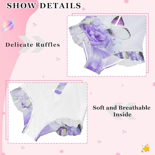 Girls One Piece Swimsuits Long Sleeve Swimsuit Zipper Bathing Suits Purple Rose Flower Butterfly4