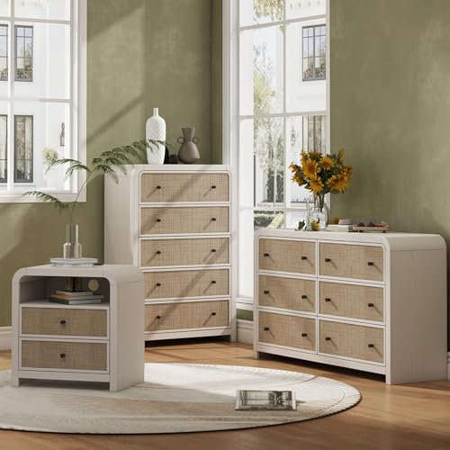 Image of Oak&Sparrow 2 Drawer Tall Dresser for Bedroom, 23.6'' Rattan Dresser with Ample Storage, Boho Chest of Drawers, Thickened Curved Profile Design, Oak Dressers for Bedroom, Living Room