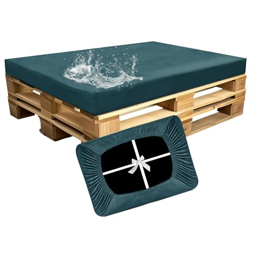 SYLC Impermeable Funda De Cojines Palets Exterior Jardin, Elástico Terciopelo Fundas para Palés, Protectores De Muebles Madera Sofa Terraza Lavable (Blue,Seat 120×80×15cm)