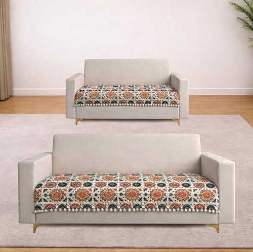 Image of Homerz Premium Printed Quilted Velvet Sofa Slip Cover Protector with Tassels, Sofa Mat, Exact Size, Antislip Cover (Mosaic, 5 (3+2) Seater, Half)