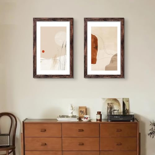 Image of LUCKYLIFE 24x36 Poster Frame, Display 20x30 with Mat or 16x24 Without Mat, Wall Hanging Frames Engineered Wood with Plexiglass Sheets, 2 Pack, Brown