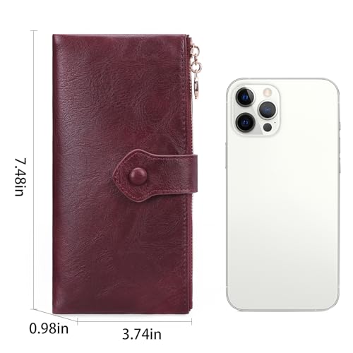 Image of GOIACII Wallet for Women Ladies Wallets Double Zippers Clutch Purse Red | Bifold Ladies Card Holder,Zipper Pockets,Ladies Wallets,Vintage Wallets for Women