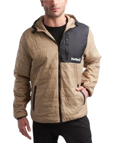 Image of Hurley Mens Puffer Jacket - Lightweight Packable Insulated Winter Coat for Men - Weather Resistant Quilted Outdoor Jacket