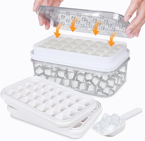 Cubitera con tapa y caja para 56 cubitos de hielo, fácil de quita...