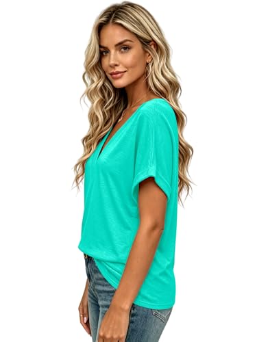 Image of T Shirts Short Sleeve V Neck Tees Womens Tops Beach Vacation Fashion Clothes 2026 Casual Summer Spring Fall Outfits