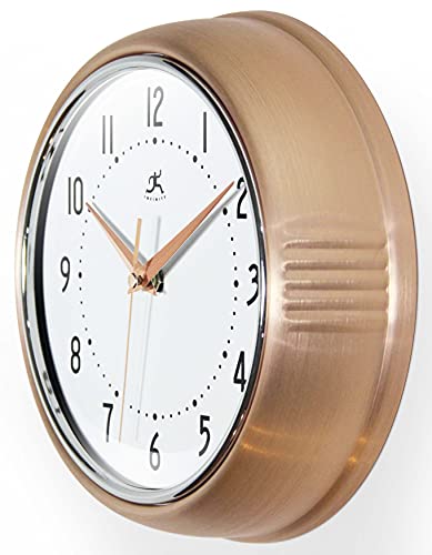 Infinity Instruments Ltd. Retro 9 Inch Silent Sweep Non-Ticking Mid Century Modern Kitchen Diner Wall Clock Quartz Movement Retro Wall Clock Decorative (Copper) #TOP1
