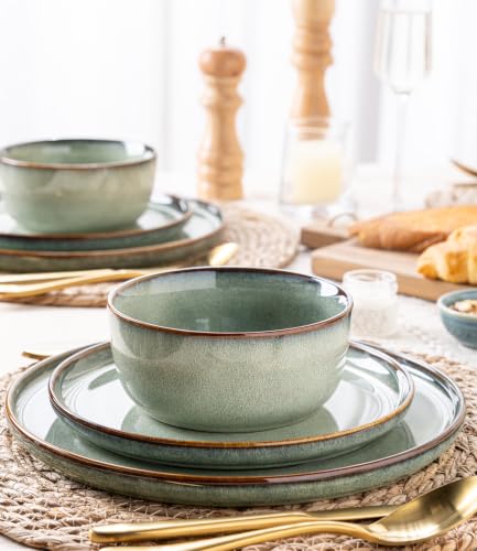 Image of GBHOME Ceramic Dinnerware Sets for 4, 12 Pieces Stoneware Plates and Bowls Sets, Scratch Resistant Dishes, Dishwasher & Microwave Safe, Reactive Glaze