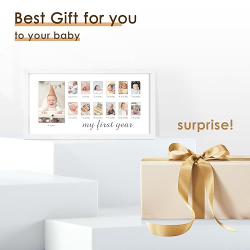 Image of DUENPY 8x16 First Year Baby Photo Frame 12 Month White | Sweet Keepsake Frame, Ideal Newborn Gift, Perfect for Recording Baby Growth Milestones for Home Decoration