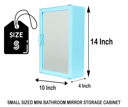 Image of PGen Small Size Mini Wall Mounted Mirror Storage Cabinet Organiser Shelf for Bathroom Kitchen Washbasin Dressing Room (Light Blue)