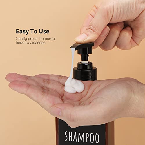 Image of 16.9oz Shampoo Bottles, Segbeauty 3pcs 500ml Pump Press Shower Containers with Labels, Empty Refillable Shampoo Body Soap Conditioner Shower Gel Plastic Bathroom Press Lotion Dispenser Amber