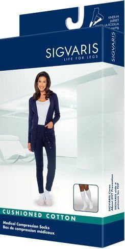 Sigvaris Women's Cushioned Cotton Knee High Sport Socks 20-30mmHg Long Length, Medium Long, White