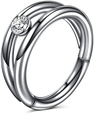 CIZME 16G G23 Titanium Double Row Diamonds Clicker Septum Rings Piercing Jewelry Open Stack Conch Daith Piercing Sleeper Earring Rook Lobe Helix Tragus Earring Nose Piercing Jewelry