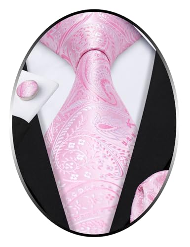 Image of Barry.Wang Flower Ties for Men Handkerchief Cufflinks Set Wedding Necktie Set Party