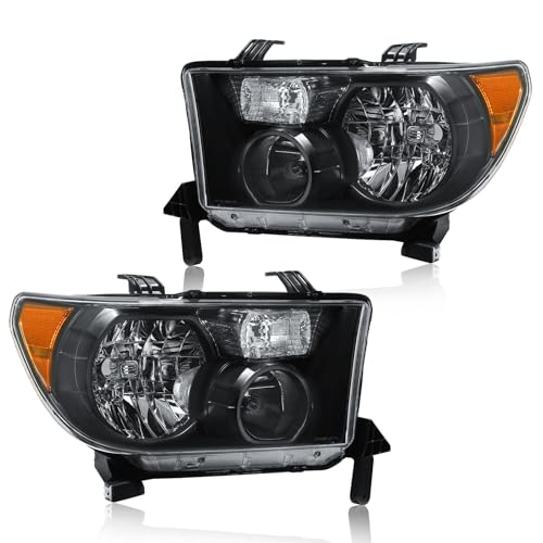 DimFlux Headlight Assembly, Headlights Kit Compatible with 2007-2013 Toyota Tundra/2008-2017 Sequoia Replacement Headlamp Black Housing Amber Reflector by DimFlux - Used condition - US$76.73