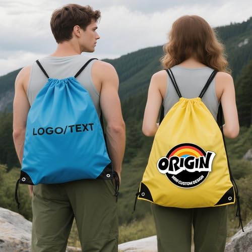 Custom Drawstring Backpacks Bulk 30/100/1000PCS Personalized Drawstring Sports Bags with Your Logo/Text/Name, Customize Nylon Bag Large Capacity Sports Storage Travel Backpack for Women Men 6