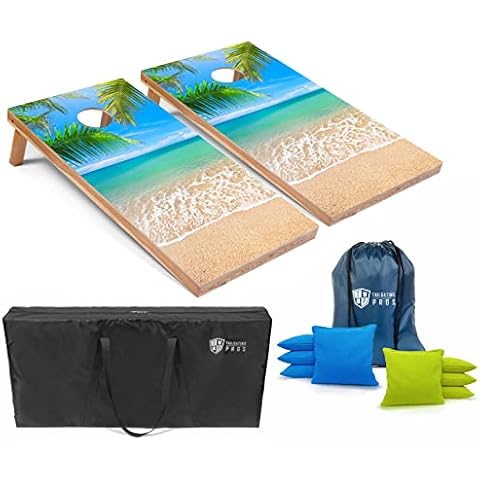 Tailgating Pros Cornhole Board Set w/Bean Bags and Carrying Case - 4'x2' Corn Hole Toss - Tournament and Lightweight Options - Optional LED Lights (Beach) Cover