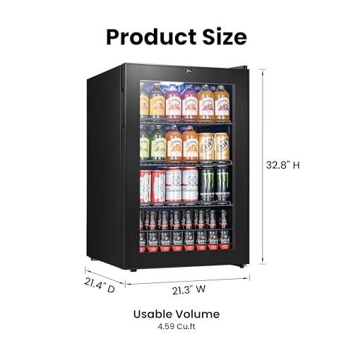 Image of Yeego Beverage Refrigerator, 155 Can Mini Fridge with Glass Door, Adjustable Shelves, Digital Temperature Control 34F-54F, Drink Cooler for Soda, Beer and Wine, Freestanding or Under Counter, Black
