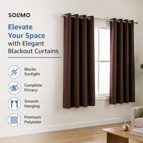 Image of Amazon Brand - Solimo Polyester 100% Blackout Plain Window Curtains|100% Room Darkening| 6 Feet |Set of 2| Plain Design | Blackout|for Living Room Kids Room and Bedroom | Color- Dark Brown