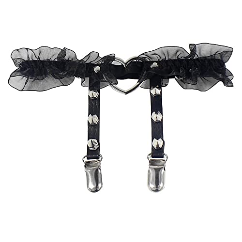 Porte-jarretelles sexy femme avec anneau de cuisse punk en cuir synthétique élastique à rivets