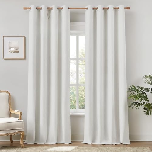 Image of HOMEIDEAS 100% Blackout Ivory Cream Linen Curtains 52W x 84L 2 Panels