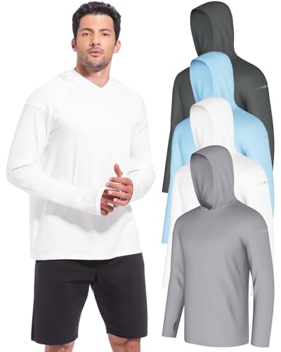 4 Pack Men's Sun Shirts UPF 50+ Rash Guard Long Sleeve Sun Protection Hoodies UV Fishing Athletic Workout Hiking Hooded