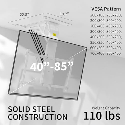 Image of VIVO White Electric Ceiling TV Mount for 40 to 85 in Screens, MOUNT-E-FD85W | Large Motorized Flip Down TV Mount, Pitched Roof VESA Mount, Heavy Duty Steel Design, Low Profile, Master Pack, Holds 110 lbs