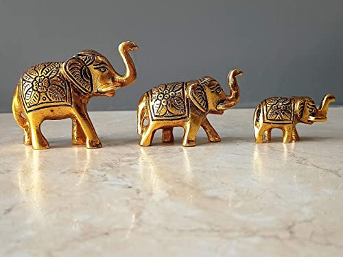 Image of CraftVatika Metal Trunk Up Elephant Family Statue Showpiece Figurine Fengshui Vastu Lucky Decorative Items for Home Decor Living Room Office Desk Desktop Decoration and Gifting (Set of 3) (Pack of 10)