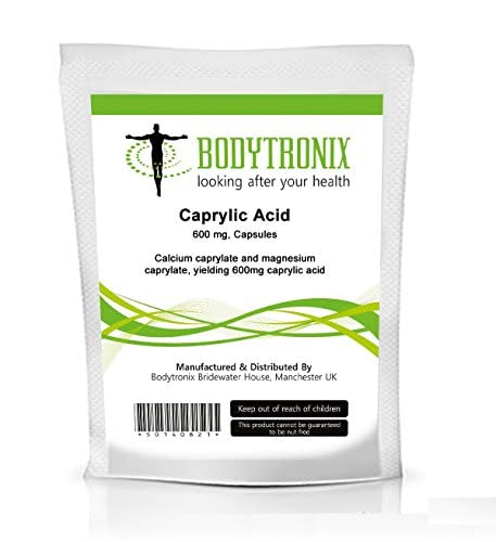 BodygenixCaprylic Acid Capsules - 600mg Candida Cleanse Digestive Health Heart Skin Brain Immune System Support - 60 Caps Vegan Food Supplement 2 Month Supply