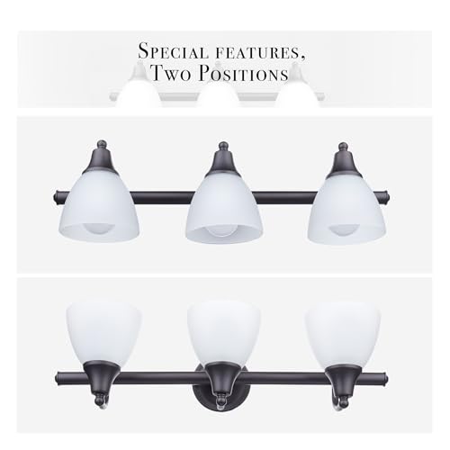 Image of Globe Electric 51227 Jayden 5-Piece All-In-One Bathroom Set, Oil Rubbed Bronze, 3-Light Vanity Light with Frosted Glass Shades, Towel Bar, Toilet Paper Holder, Towel Ring, Robe Hook, Bulb Not Included