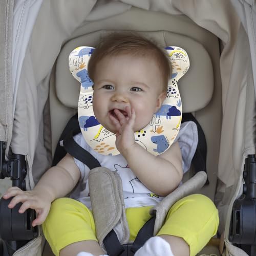 Image of Baby Travel Pillow, Infant Kid's Cushion Soft and Skin Friendly for Car Seat, Pushchair and Stroller (Blue Dinosaur)
