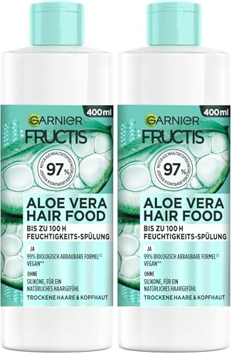 Garnier Fructis Hidratante Aloe Vera Hair Food Acondicionador, para cabello normal a seco, vegano, 400 ml (1 unidad) (Paquete de 2)