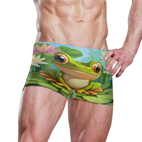 Cute Frog Lotus Flower Mens Swim Trunk Swimwear Bathing Suit Swim Brief Square Leg Board Short S S04065373