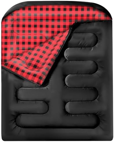 Double Sleeping Bags for Adults, Queen Size 2 Person All Season for Warm & Cold Weather Backcountry Ski Skins | Fits Kids 10-12 - Lightweight & Waterproof Camping Essentials for Hiking, Backpacking