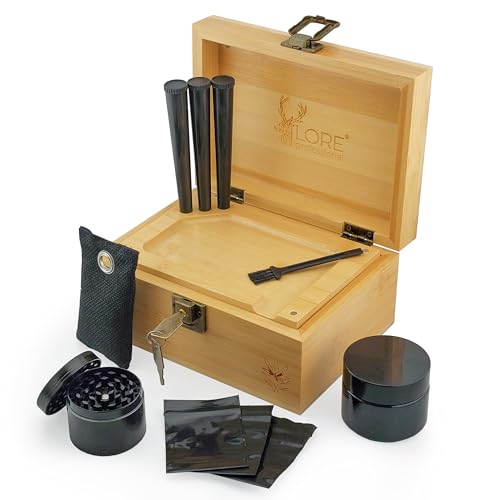 LORE Geschenkset Bambus-Box Aufbewahrungsbox mit abnehmbarem Tablett