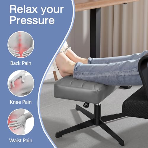 Image of VECELO Under Desk Footrest, PU Ergonomic Foot Rest with Comfort Padding, Height Adjustable for Relieving Leg Pain, Stiffness, and etc, Gray