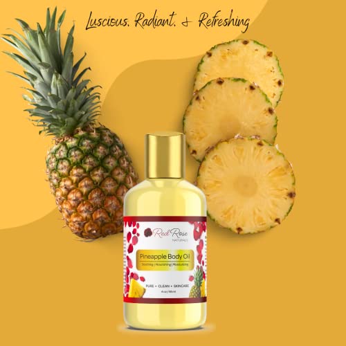 Red Rose Naturals Pineapple Body Oil, 100% Natural, Hydrating & Deep Moisturizing, Bath And Body Oil For Women, Tropical Long Lasting Fragrance, Vegan - 4 Oz. #TOP4
