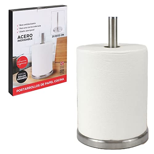 Portarrollos Cocina Especial Rollos Grandes Diseñado en España, Portarrollos Cocina Acero Inoxidable, Soporte Papel Cocina, portarrollos Papel Cocina, Porta Rollo Cocina. Medidas: 20.5x33 cm Cover