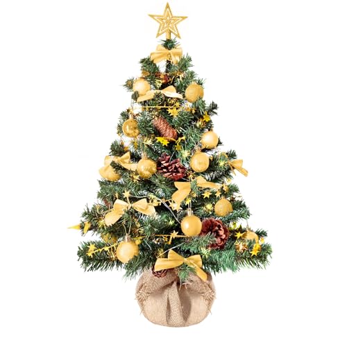 Weihnachtsbaum künstlich (WBD) 90 cm grün mit Weihnachtsdeko Gold...