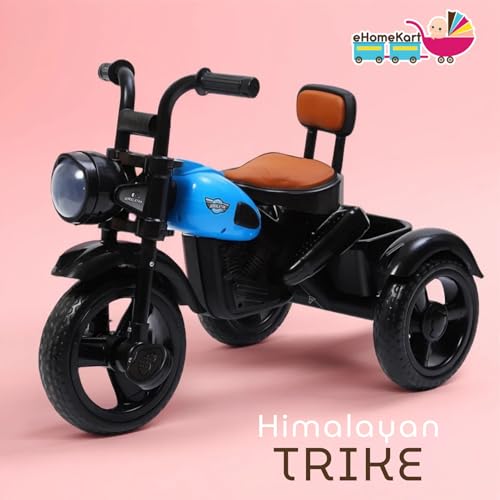 Image of eHomeKart Himalayan Kids Tricycle - Front Headlight, Musical - 1 Year to 5 Years - Trike for Indoor and Outdoor - Up to 30 Kgs - Made in India, Black
