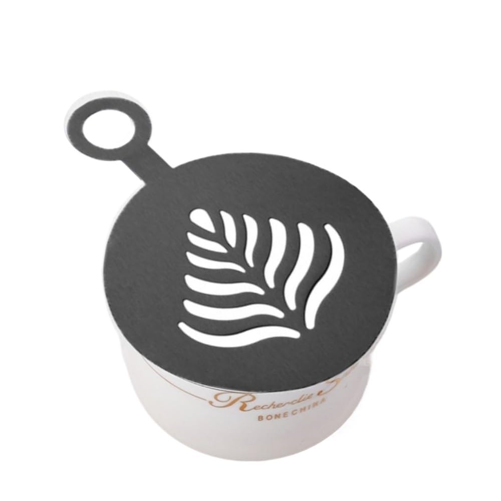 Plantillas de acero para decoración de café, café con leche, capuchino, para decoración de tartas, galletas, pintura en aerosol, molde para hornear para plantilla de barista (negro)