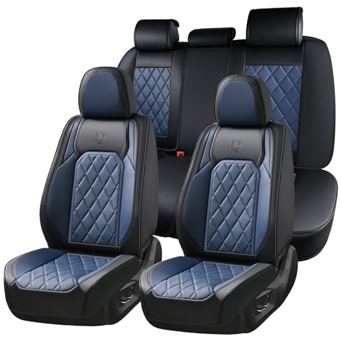 Coverado Leather Seat Covers, Car Seat Covers Full Set, Waterproof Faux Leather Black and Blue Seat Covers, Car Seat Protectors 5 Seats, Automotive Seat Covers Universal Fit for Most Cars SUV Trucks