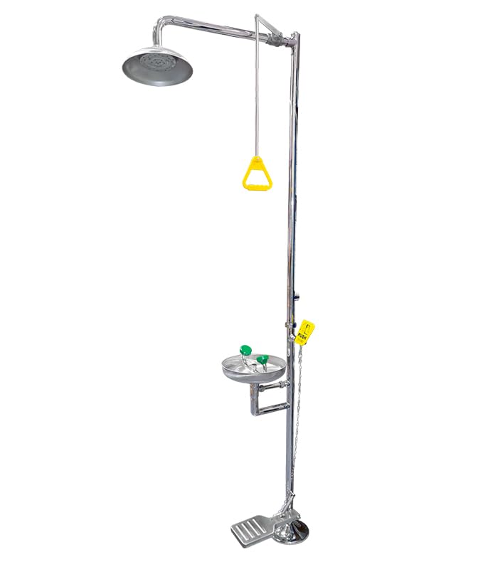 Lavaojos de Emergencia con Poste a Suelo, Ducha y Pedal – Protección Completa y Eficiencia en Emergencias